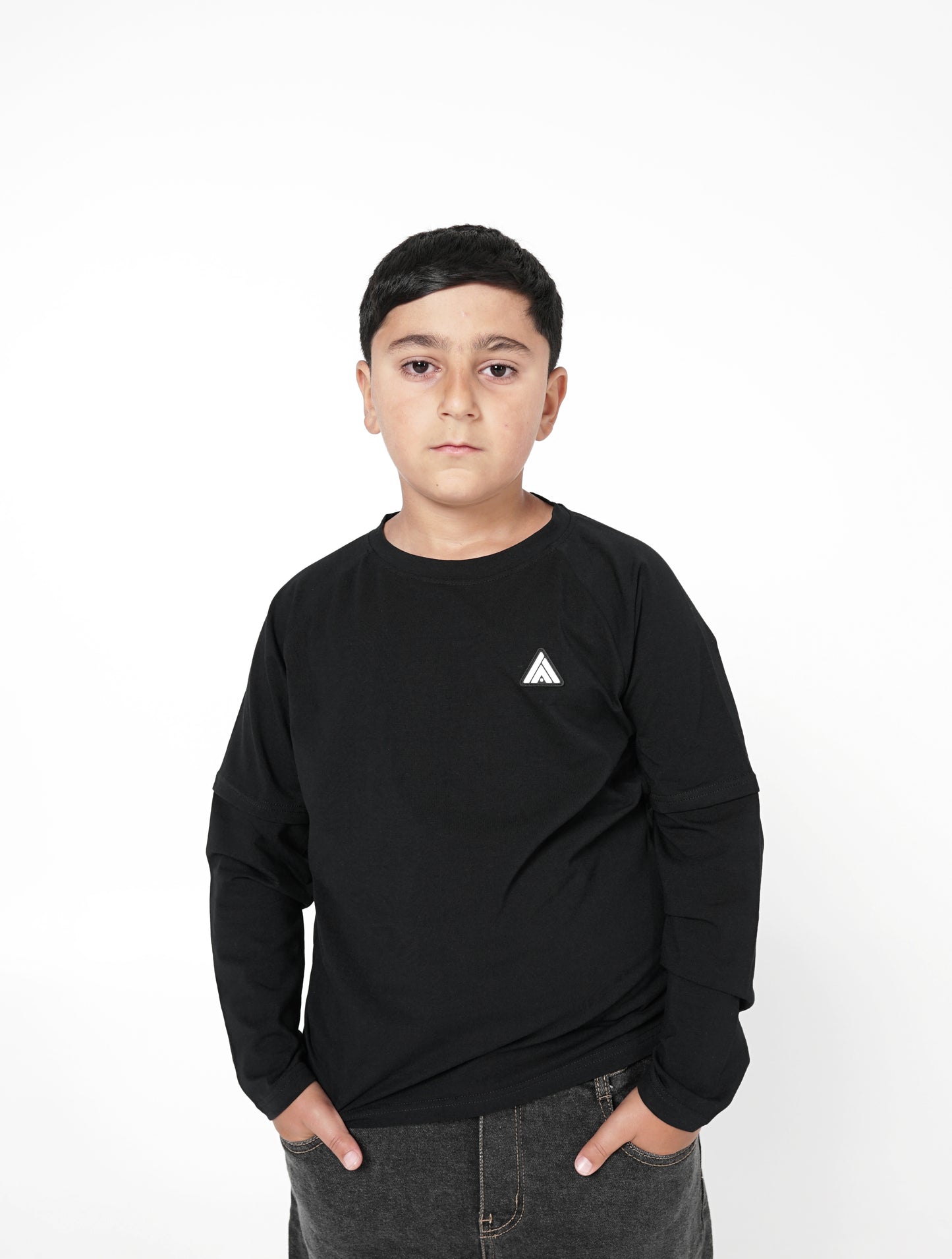 Kids Raglan Long Sleeve Shirt - Black - AmanAman