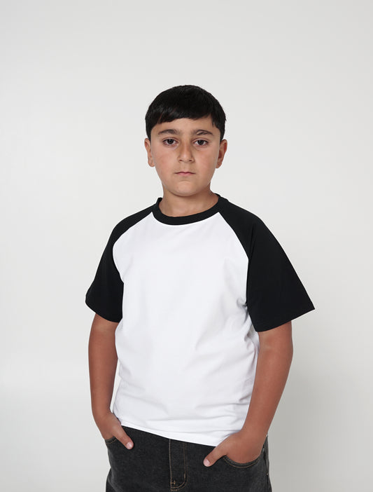 Kids Contrast Raglan T-shirt - White