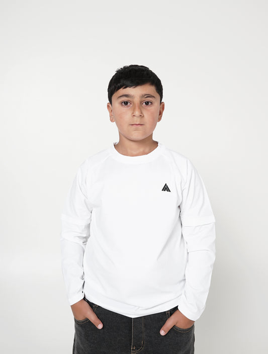 Kids Raglan Long Sleeve Shirt - White - AmanAman